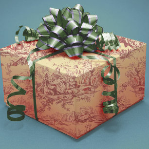 Papel De Presente Lago Vintage, vermelho, torto de jouy