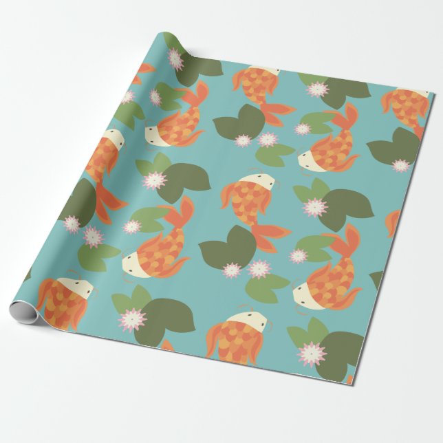 Papel De Presente Lagoa azul de Koi (Desenrolado)