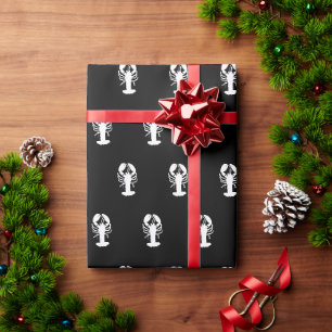 Papel De Presente lagosta branca fundo preto beira-mar oceano 