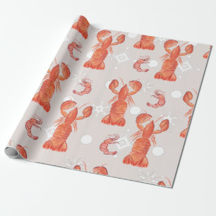 Papel De Presente Lagosta Crustáceo Aquarela Padrão Floco de Neve 