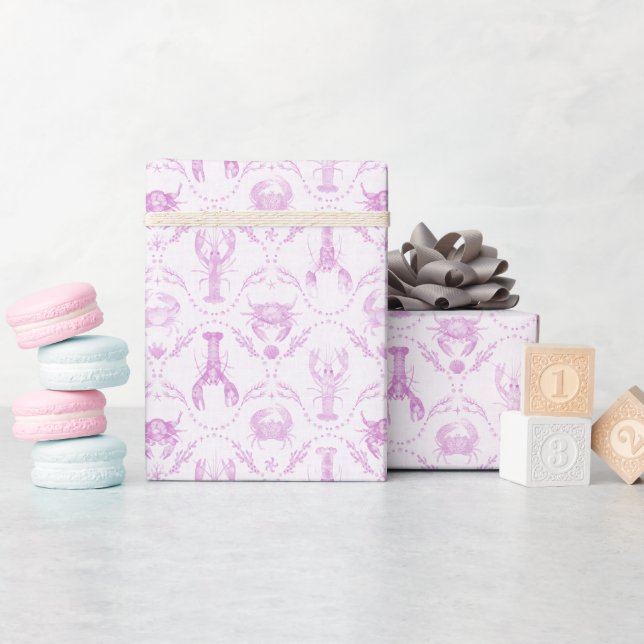 Papel De Presente Lagosta e Caranguejos Rosa Claro Préppy  (Chá de bebê)