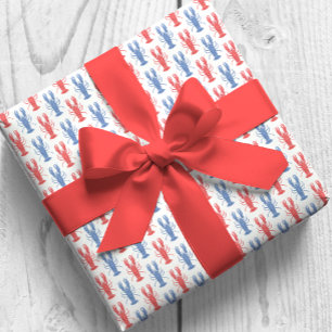 Papel De Presente Lagostas Vermelhos e Azuis