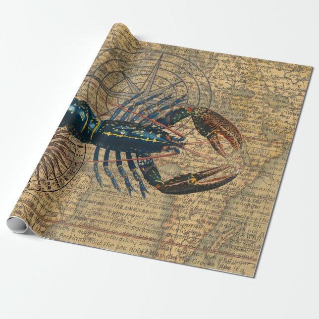Papel De Presente Lagostim Marisco Marisco Maine Oceano Clássico (Desenrolado)
