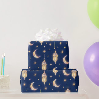 Papel De Presente Lâmpada de Ramadan Crescente Dourado de Luxo
