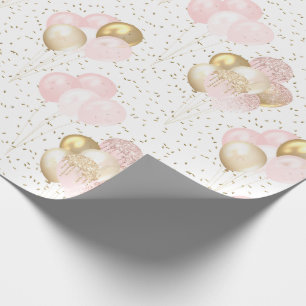Papel De Presente Lâmpadas cor-de-rosa - Ouro brilhante e Confetti
