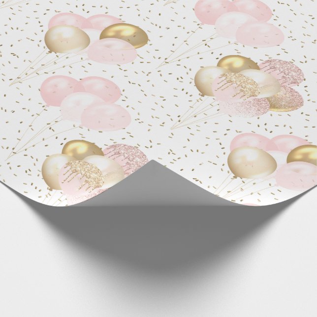 Papel De Presente Lâmpadas cor-de-rosa - Ouro brilhante e Confetti (Ponta)