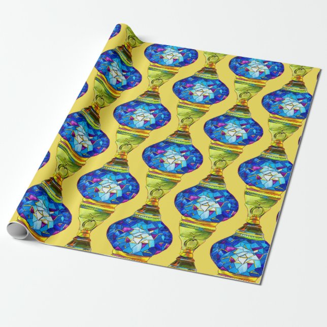 Papel De Presente Lâmpadas turcas mosaicas azuis (Desenrolado)