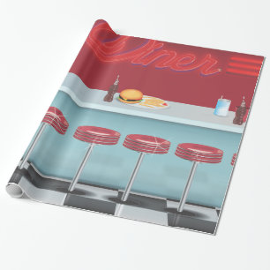 Papel De Presente Lanchonete Americana Vintage