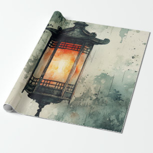 Papel De Presente Lanterna Iluminada pelo Luar Sumi-E Aquarela (3)