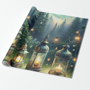 Papel De Presente Lanternas da Floresta Encantada sob a Luz do Luar