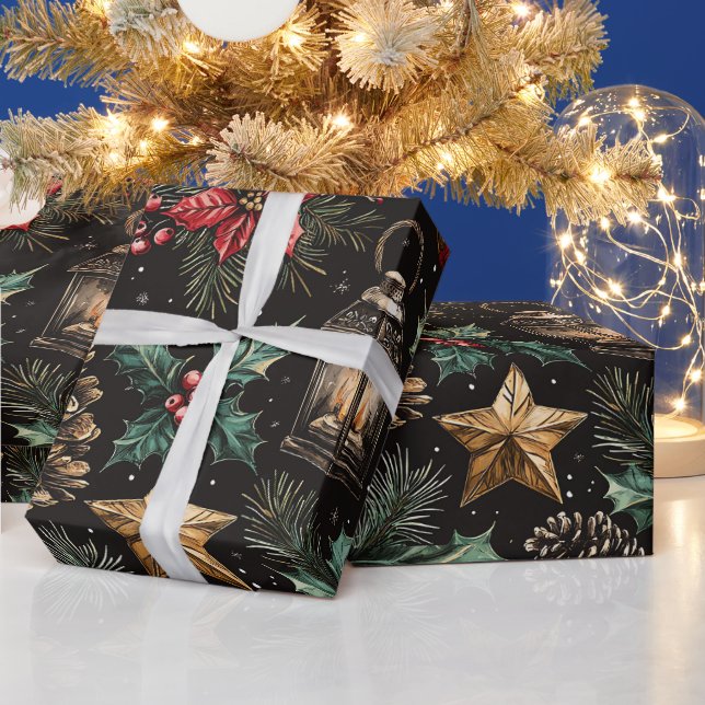 Papel De Presente Lanternas de Natal Antigas (Feriados)