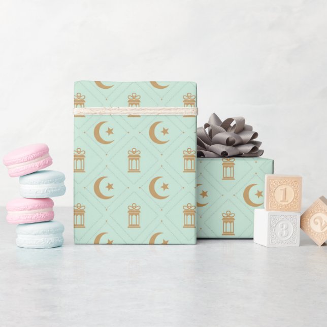 Papel De Presente Lanternas e Crescente de Eid ou Ramadão Sem Costur (Chá de bebê)