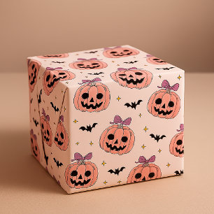 Papel De Presente Lanternas e morcegos do Dia das Bruxas Rosa, Bonit