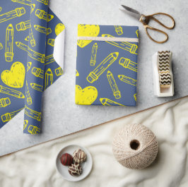 Papel De Presente Lápis de Coração Escolar Sem Olhos Magia