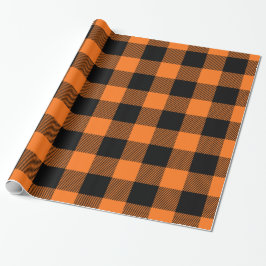 Papel De Presente Laranja Abóbora Preto Xadrez Plaid Búfalo Enorme