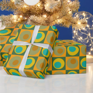 Papel De Presente Laranja Amarelo VerdePadrão Geométrico Pontilhado 
