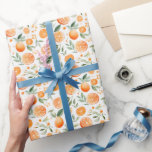 Papel De Presente Laranja Aquarela e Folhas de Branco<br><div class="desc">Laranja de Aquarela e Folhas em Papel Branco</div>