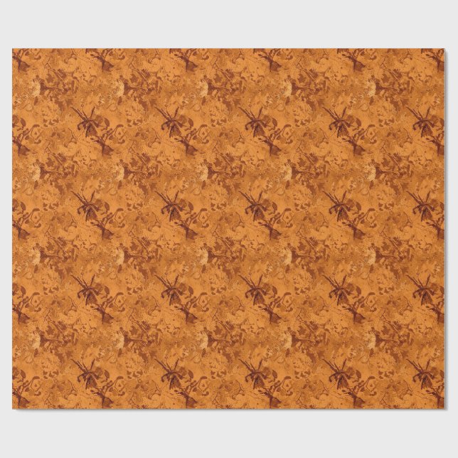 Papel De Presente Laranja Assustador Grunge Halloween (Aberto)
