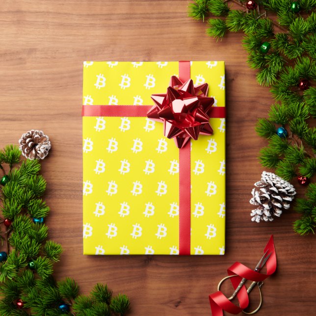 Papel De Presente Laranja Bitcoin (Presente de Natal)