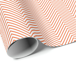 Papel De Presente Laranja Brilho na Linha Chevron em Branco