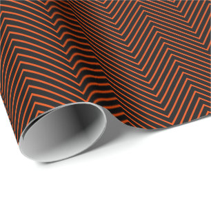 Papel De Presente Laranja Brilho na Linha Chevron em Preto