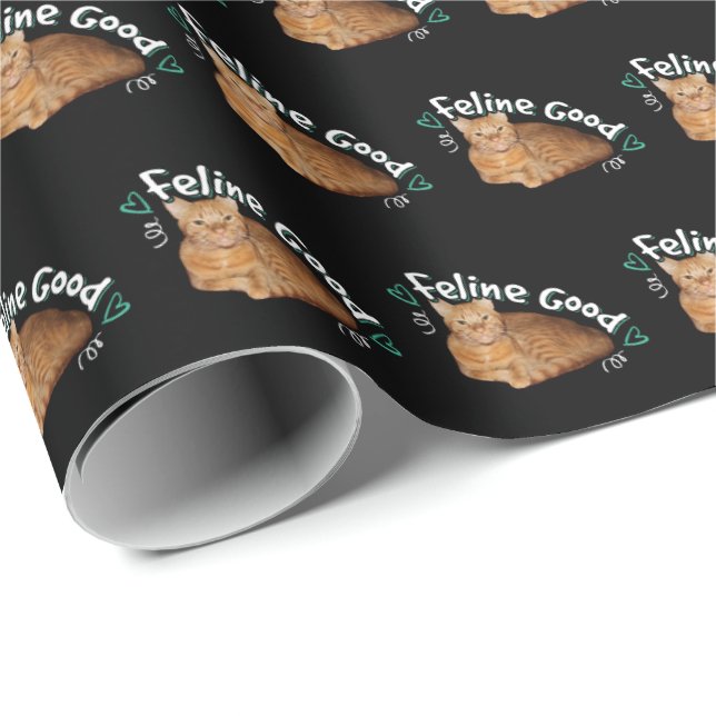 Papel De Presente Laranja Cat - Felino Bom Pun (Ponta do rolo)