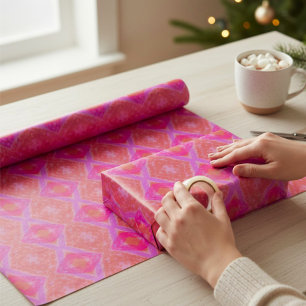 Papel De Presente Laranja Cor-de-rosa Cor-de-rosa - Diamantes Geomét