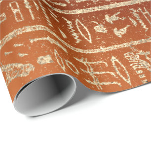Papel De Presente Laranja coral mais foxier Dourado dos Hieroglyphs