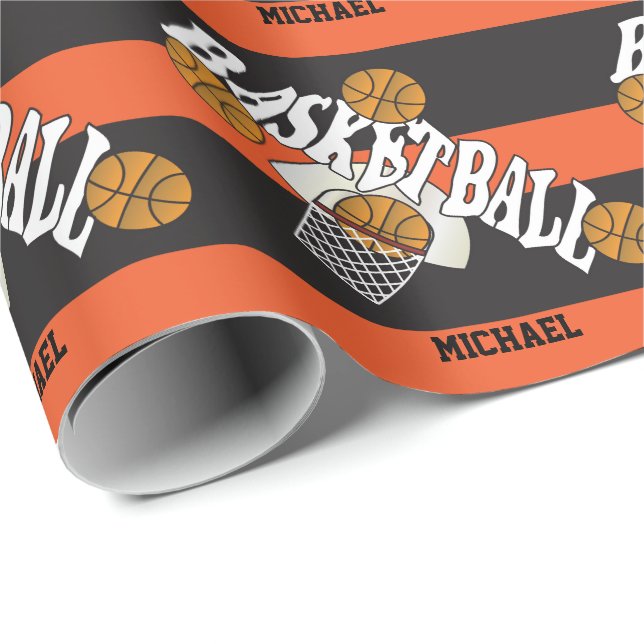 Papel De Presente Laranja de basquete (Ponta do rolo)