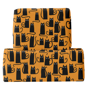 Papel De Presente Laranja de Gato Preto do Dia das Bruxas