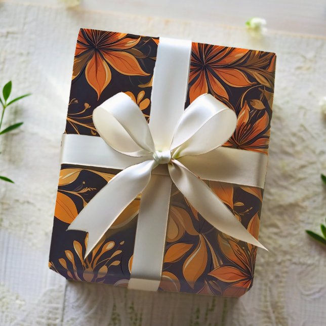Papel De Presente Laranja Dourada Elegante (Elegant Botanical Orange Gold Floral African Wrapping Paper)