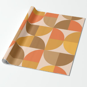 Papel De Presente Laranja e Marrom Meados do Século Círculos Metade 
