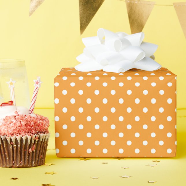 Papel De Presente Laranja e Pontos Brancos (Festa de aniversário)