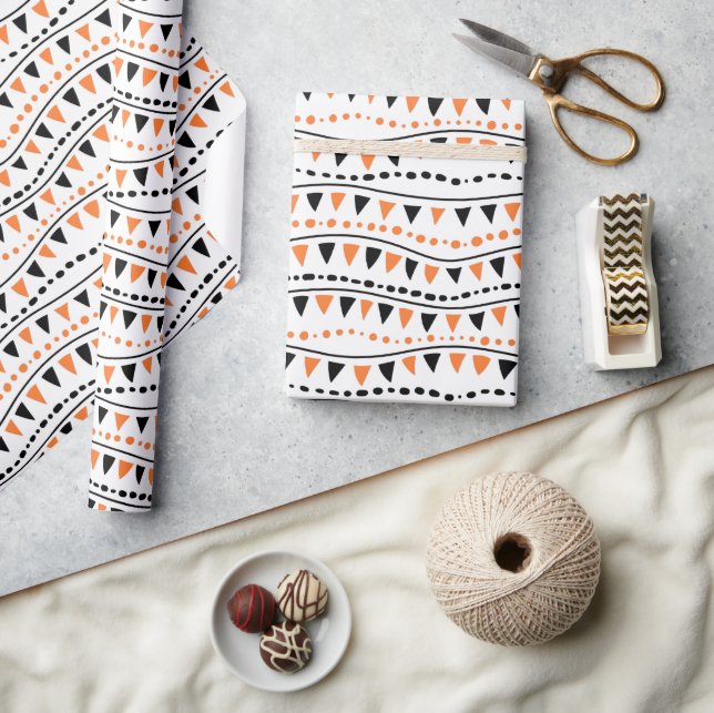 Papel De Presente Laranja e Preto Halloween (Artesanato)