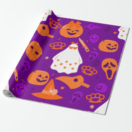 Papel De Presente laranja fantasma floral de halloween fofa