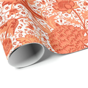 Papel De Presente Laranja floral de William Morris, coral Jacobean