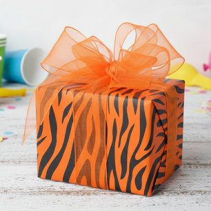 Papel De Presente Laranja Fluorescente Pequeno Estampa de Zebra