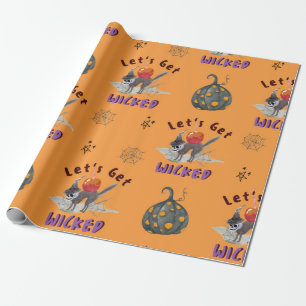 Papel De Presente Laranja Fofo Vamos Ficar Malvados Dia das Bruxas