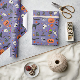 Papel De Presente Laranja Halloween Preto
