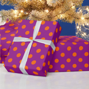 Papel De Presente Laranja No Design De Padrão De Bolinhas Roxo