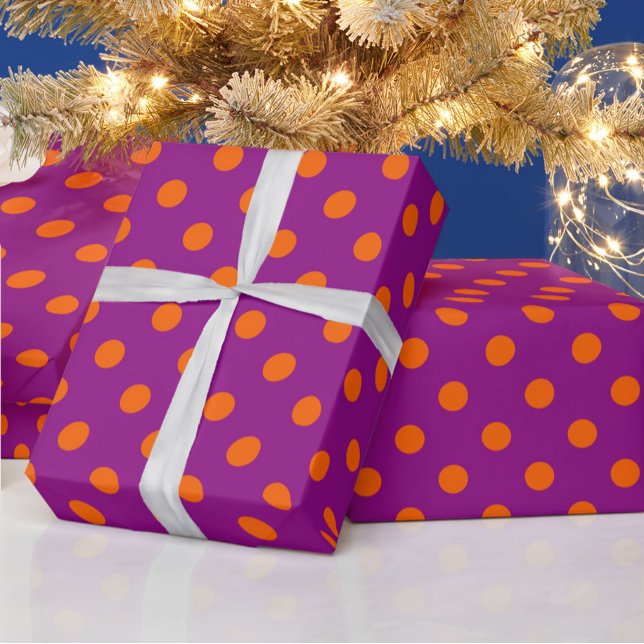 Papel De Presente Laranja No Design De Padrão De Bolinhas Roxo (Criador carregado)