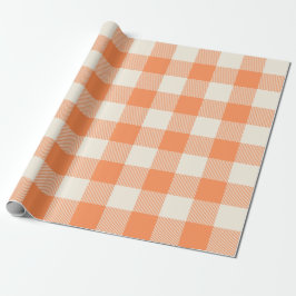 Papel De Presente Laranja Pálido Única & Chic e Plaid de Búfalo Crem