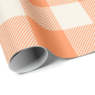 Papel De Presente Laranja Pálido Única & Chic e Plaid de Búfalo Crem