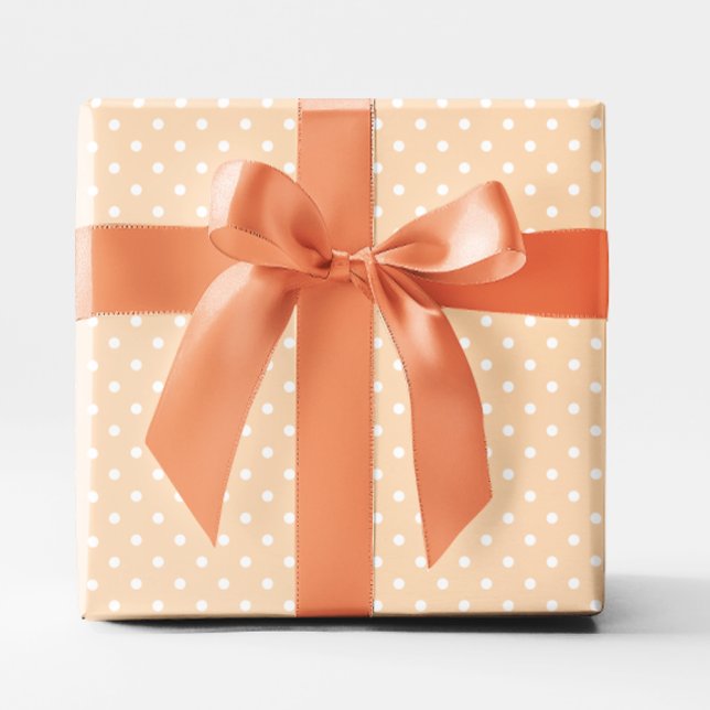 Papel De Presente Laranja Pastel e Pequenos Pontos Brancos (Pastel Orange and White Small Polka Dot Wrapping Paper)