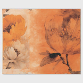 Papel De Presente Laranja Peonias 2 Design de Colagem de Decoupage