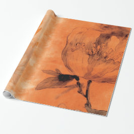 Papel De Presente Laranja Peonias 2 Design de Colagem de Decoupage