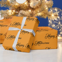 Papel De Presente Laranja Personalizado e Preto Feliz Halloween