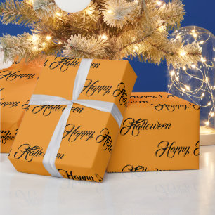Papel De Presente Laranja Personalizado e Preto Feliz Halloween
