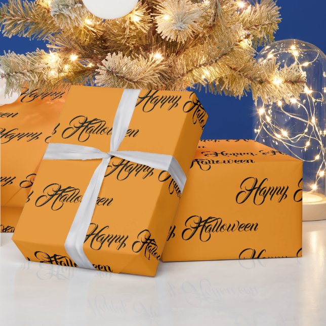 Papel De Presente Laranja Personalizado e Preto Feliz Halloween (Feriados)