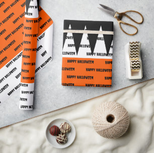 Papel De Presente Laranja Preto Personalizado Feliz Halloween